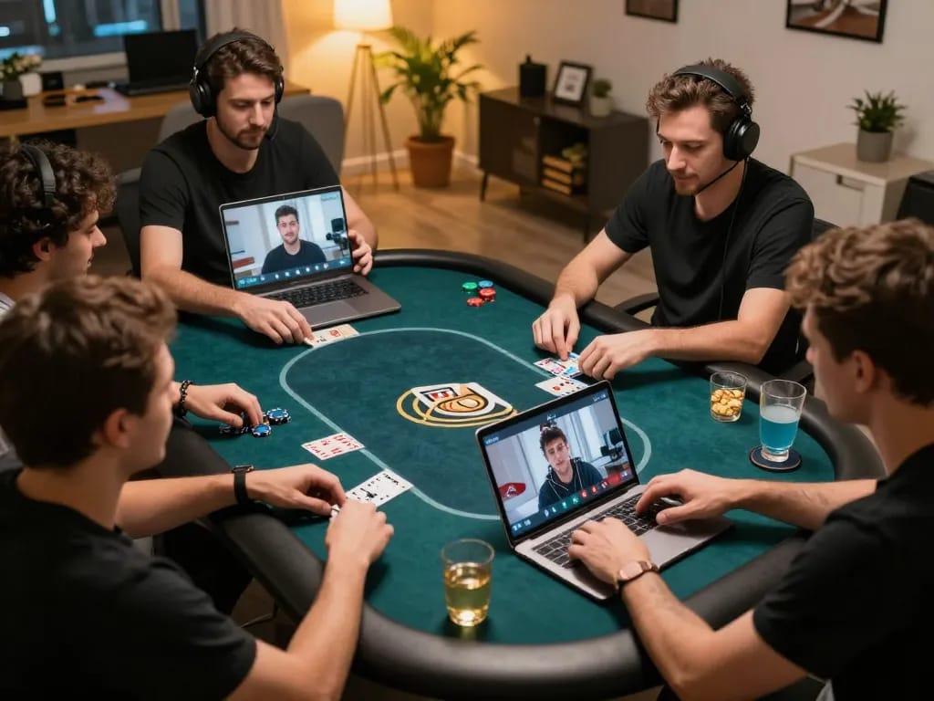 KONG88 players strategizing in an engaging online poker game from their stylish homes
