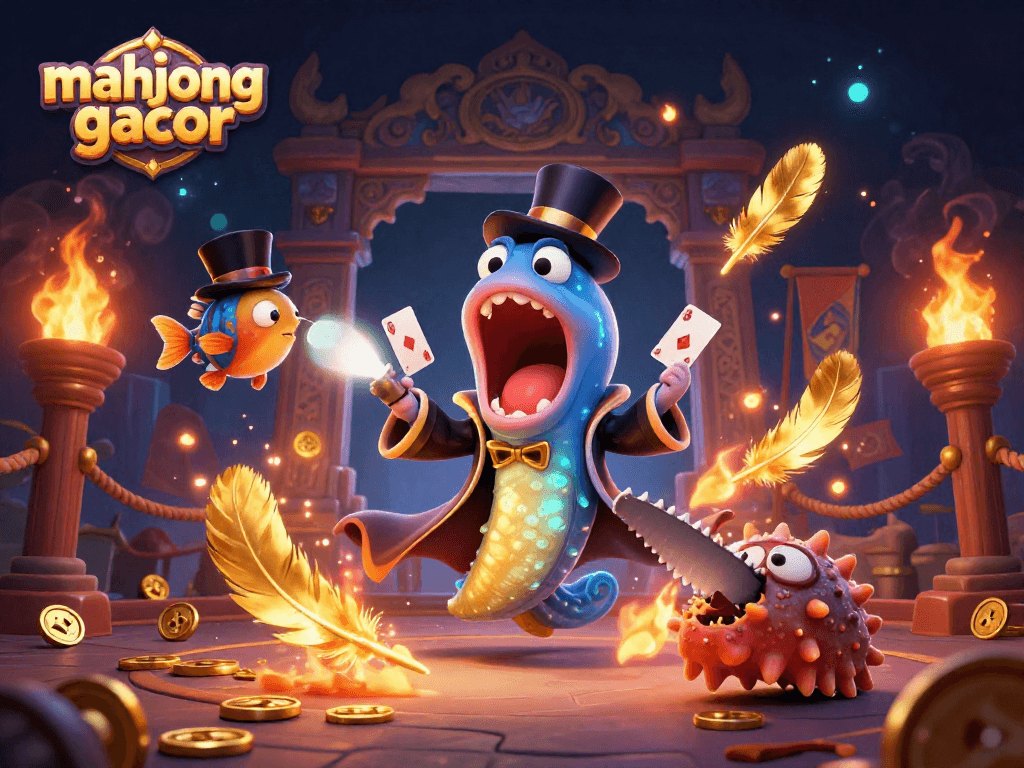 Engage with mahjong gacor in a vibrant 3D illustration featuring deep-sea creatures performing magic.
