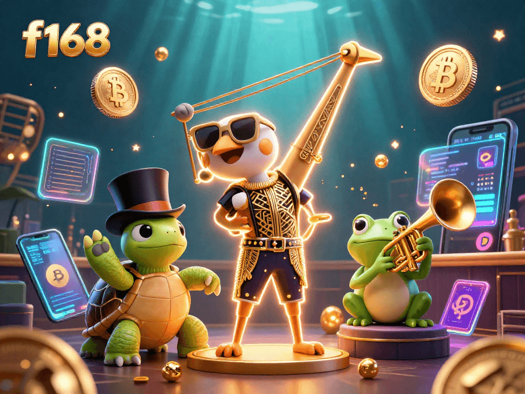 Experience thrilling gaming action with f168 in this vibrant 3D casino scene featuring engaging characters and dynamic elements.