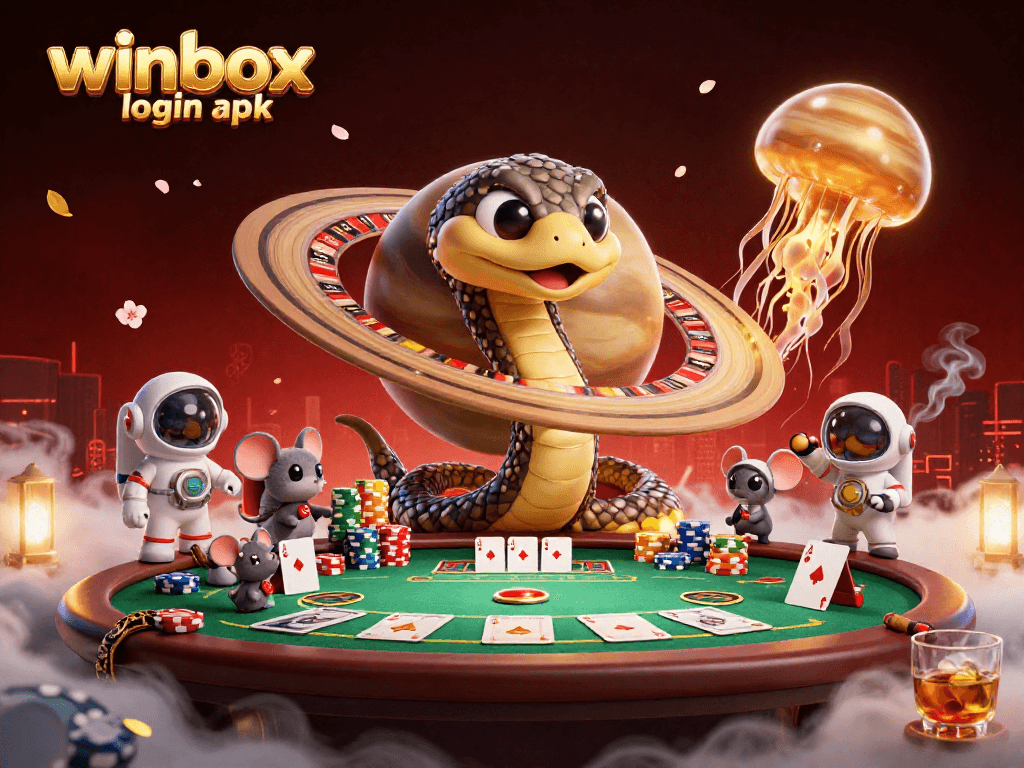 Experience the thrill of winbox login apk with animated characters engaging in a dynamic casino setting.