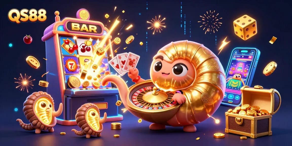 Trải nghiệm thú vị với QS88 qua hình ảnh không gian casino đầy màu sắc và hấp dẫn.