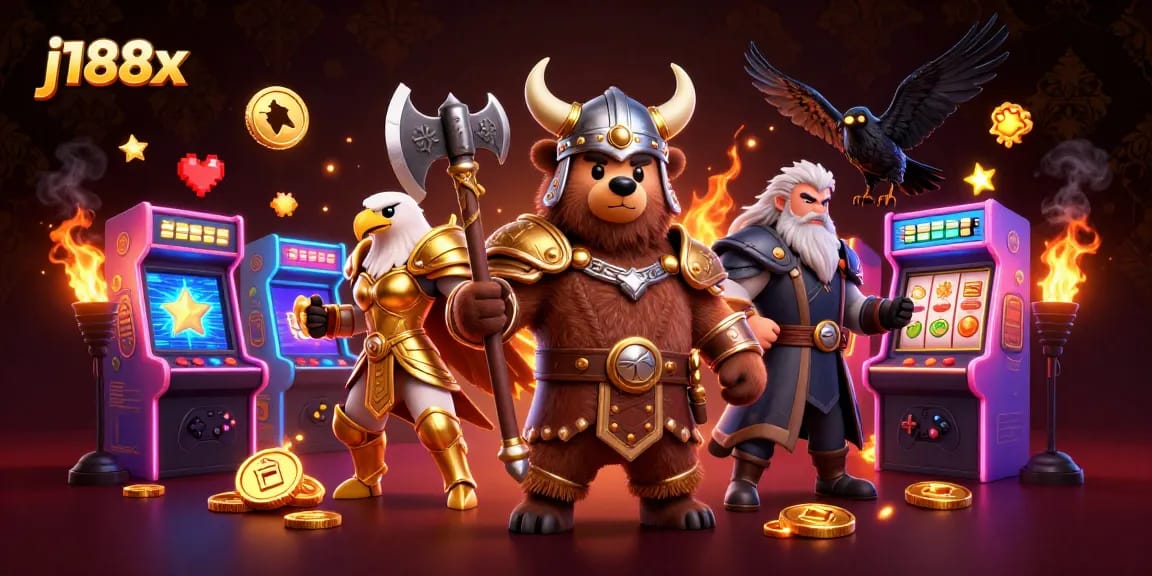 Experience gaming excitement at j188x with vibrant 3D characters, dynamic casino elements, and engaging visuals.
