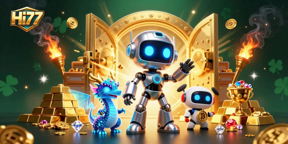 Place your bets and win big with Hi77's thrilling casino experience featuring vibrant characters.