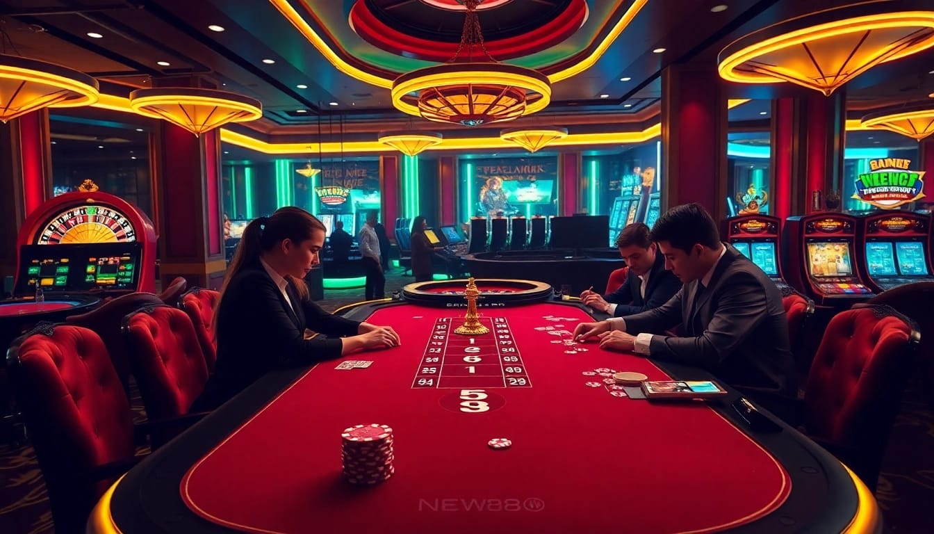 Players enjoying a thrilling poker game at New88, showcasing the excitement of online gambling.