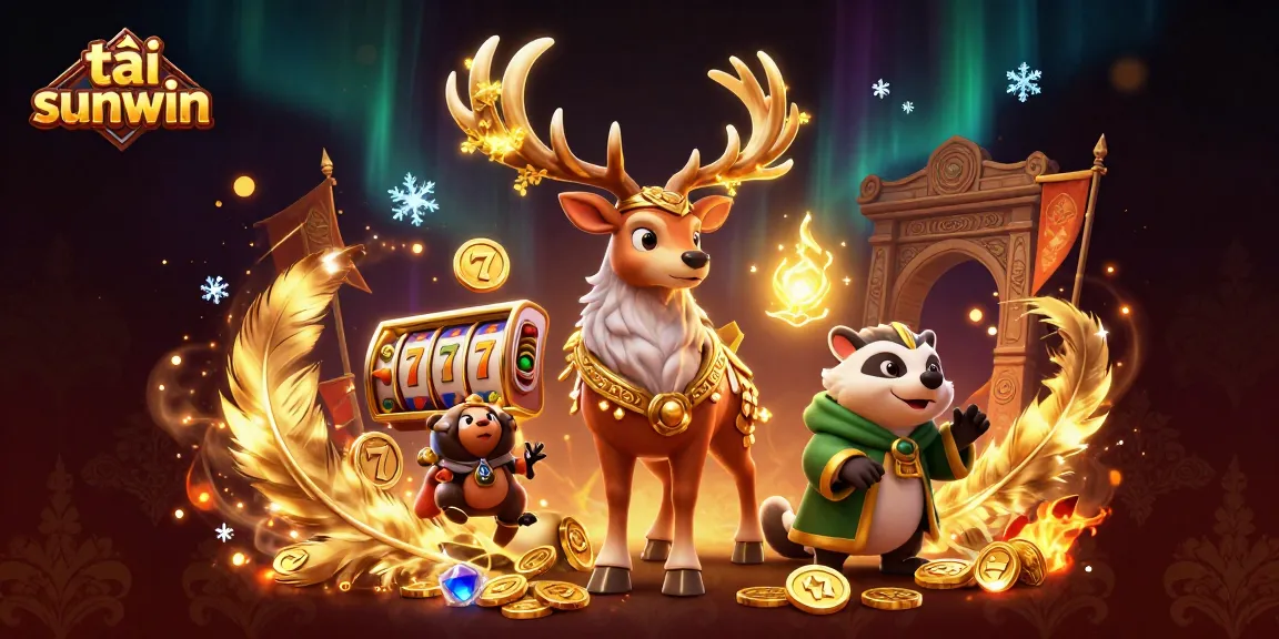 Experience the excitement of tải sunwin with a vibrant 3D casino scene featuring a druid stag and elements like jackpot reels.
