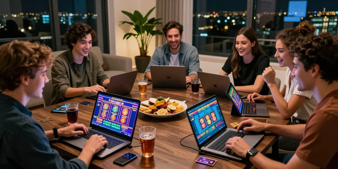 Engaged group of friends playing credit card casinos at jumpspace.org.uk in a vibrant home setting.