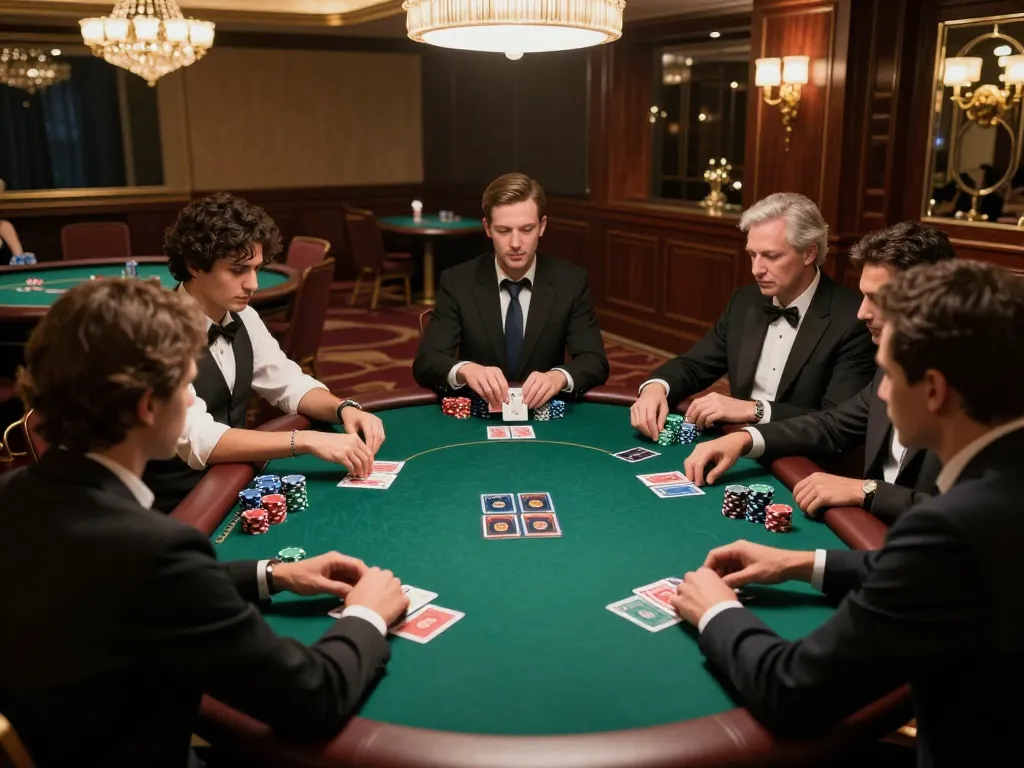 MM88 poker players engaged in a high-stakes game at a luxury casino table.