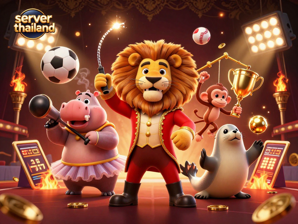 Experience server thailand's thrilling betting atmosphere with dynamic circus characters and sports elements.