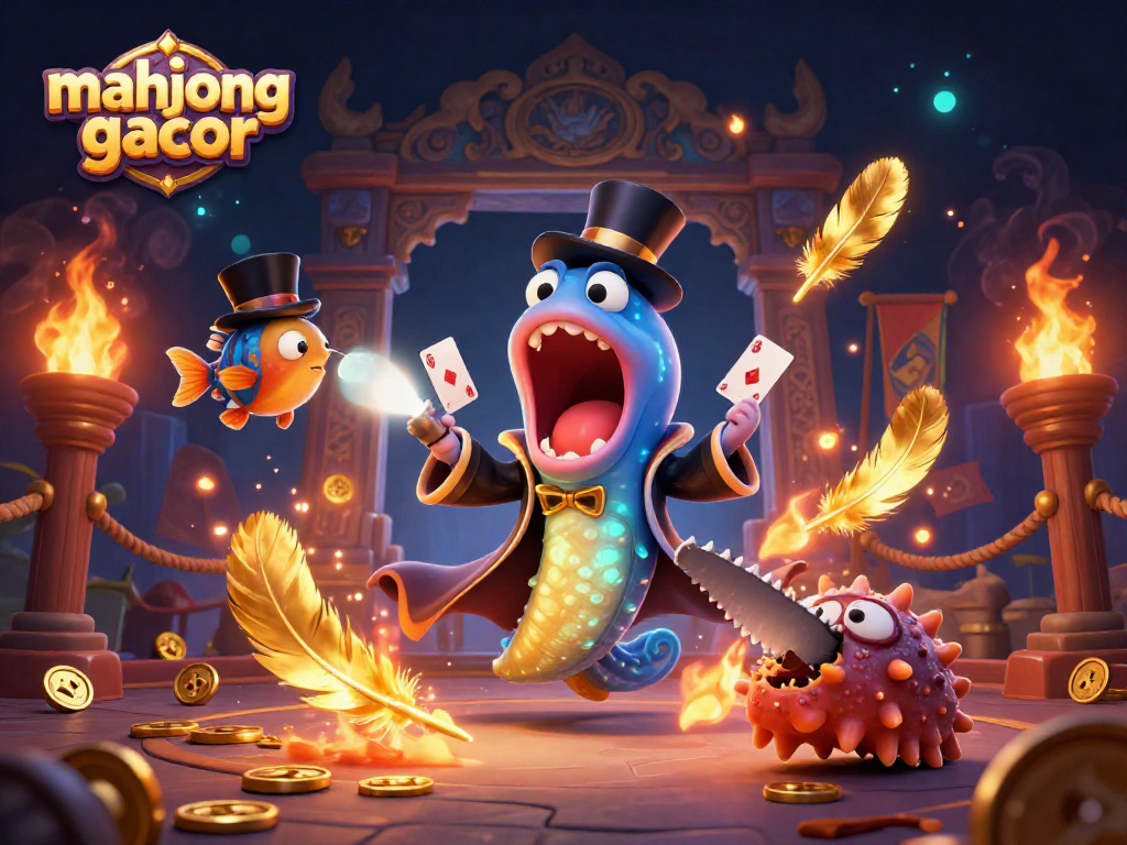 Engage with mahjong gacor in a vibrant 3D illustration featuring deep-sea creatures performing magic.