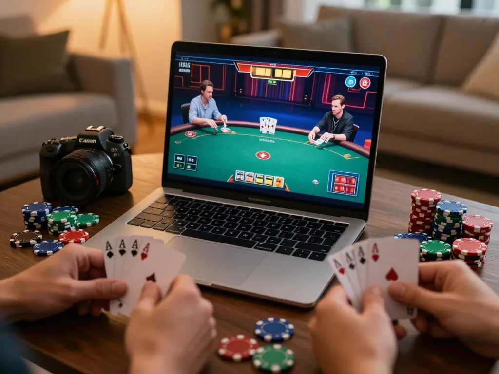 Players strategizing during a thrilling poker game on 777vip with colorful chips and cards visible