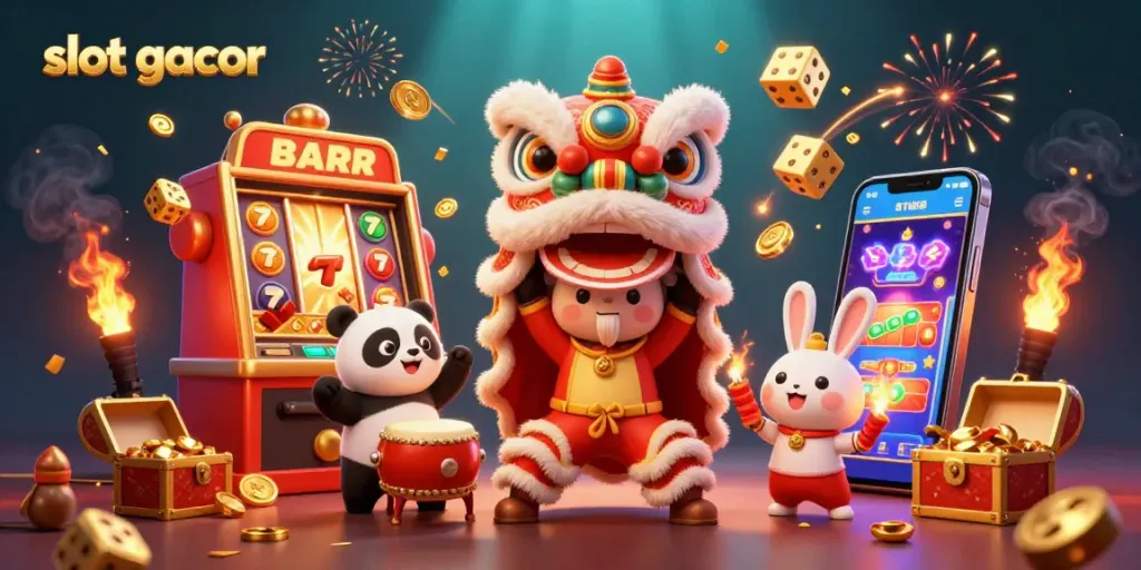 Permainan slot gacor yang meriah dengan karakter unik dan elemen jackpot penuh warna.