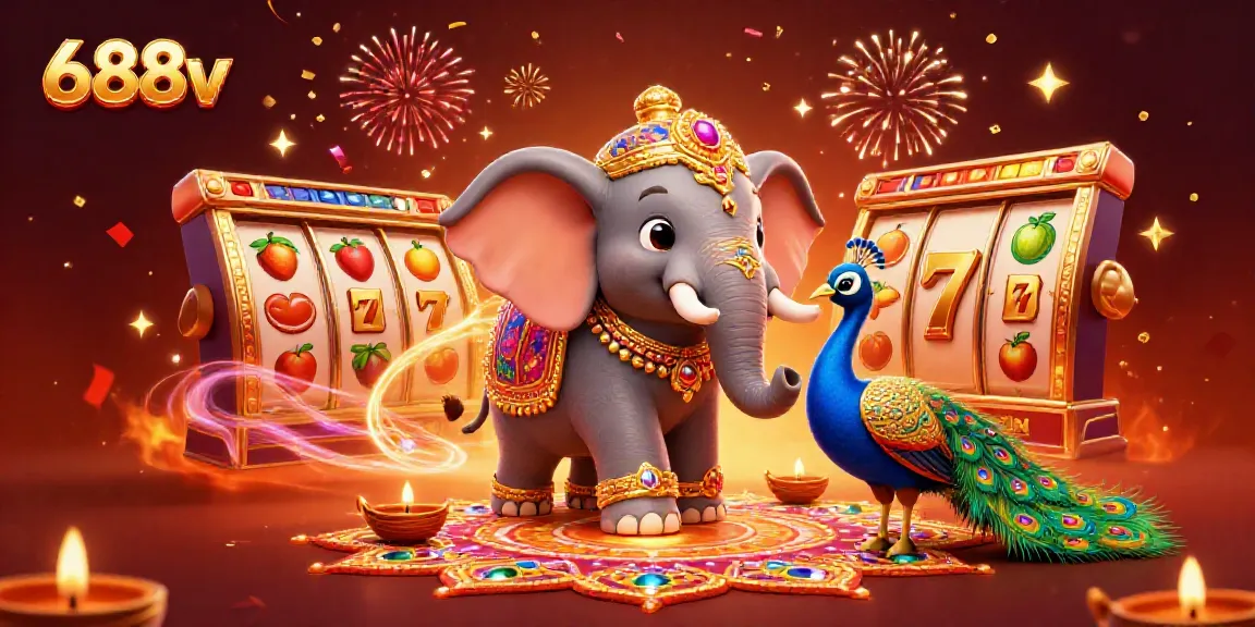 Spin and win with 688v in a vibrant 3D casino scene filled with joy and celebration elements.