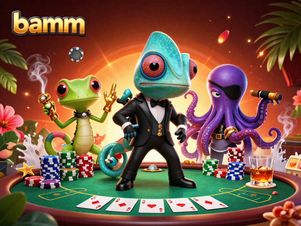 Experience the thrill at bamm, where players engage with poker tables and dynamic characters in vibrant scenes.