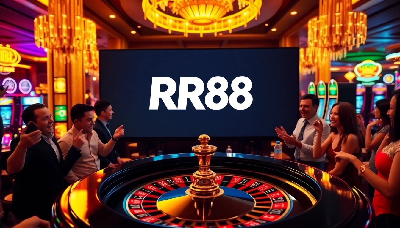 Experience thrilling games at RR88 with vibrant casino tables and excited players.