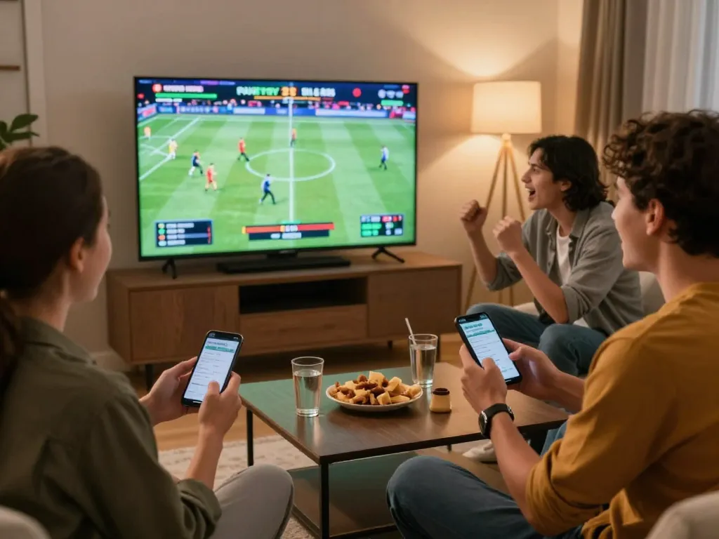 Engaging sports betting moment at home using https://goal123.ac/ for live betting while watching the game.