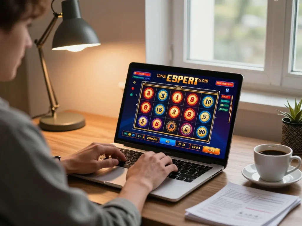 Player engaging in online slots at open88 com from a stylish home office, showcasing a warm atmosphere.