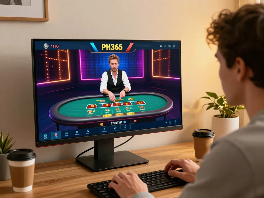 Player enjoying live casino games on PH365 during an online session with a modern setup