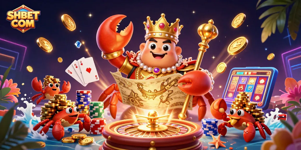 Experience thrilling gameplay at SHBET COM with the giant golden crab emperor engaging players in a vibrant casino scene.