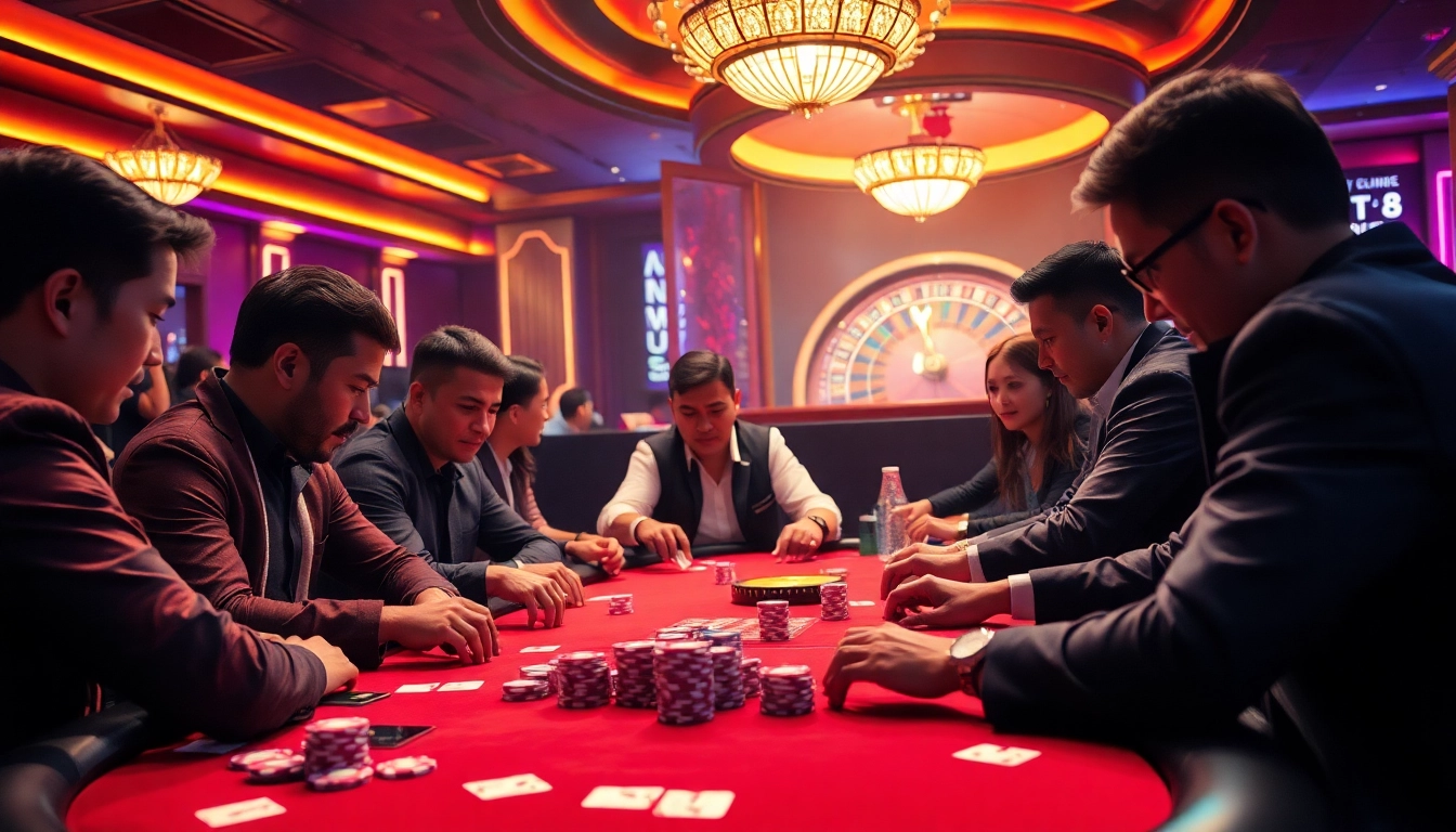 Experience RR88’s thrilling gaming atmosphere with intense poker and vibrant roulette action.