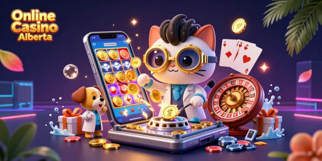 Engage with Online Casino Alberta's thrilling games in this vibrant, dynamic 3D illustration