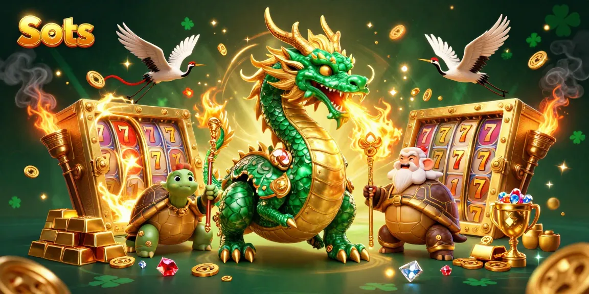 Spin to win with dynamic Slots illustration featuring magical dragon and vibrant casino elements.