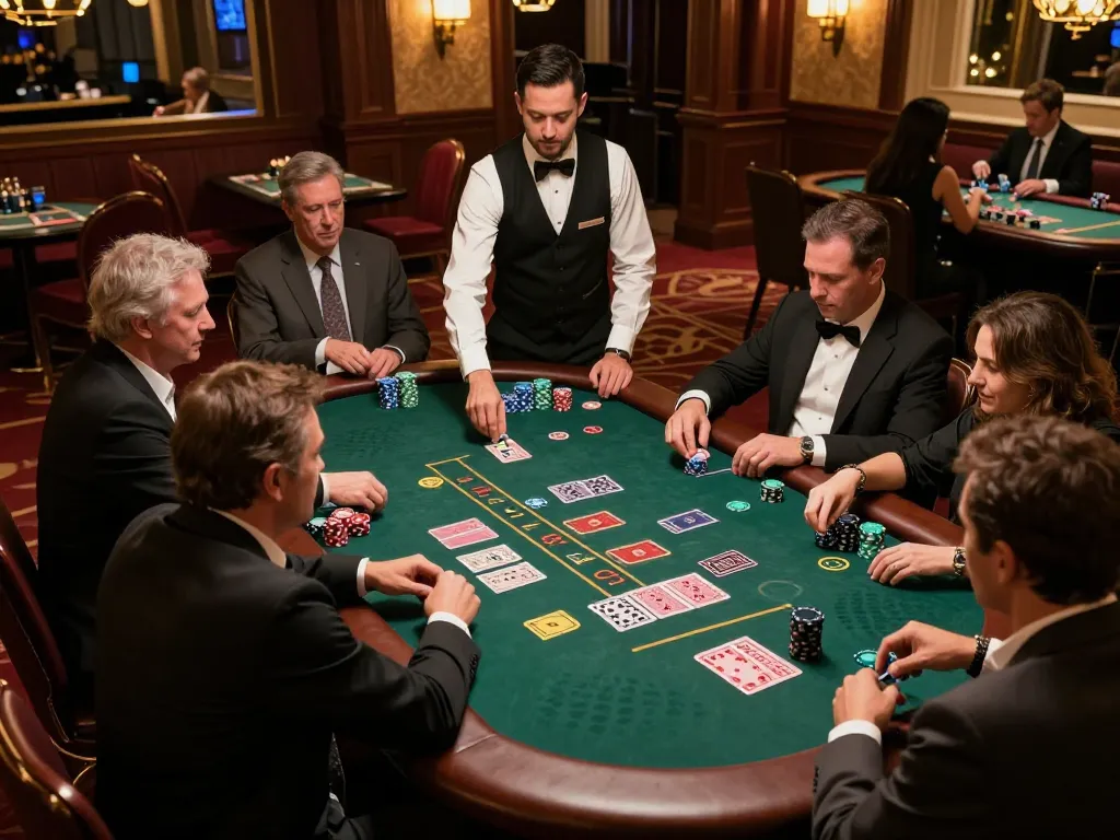 Bl555 players engaged in an exciting blackjack game, showcasing strategic play and casino elegance.