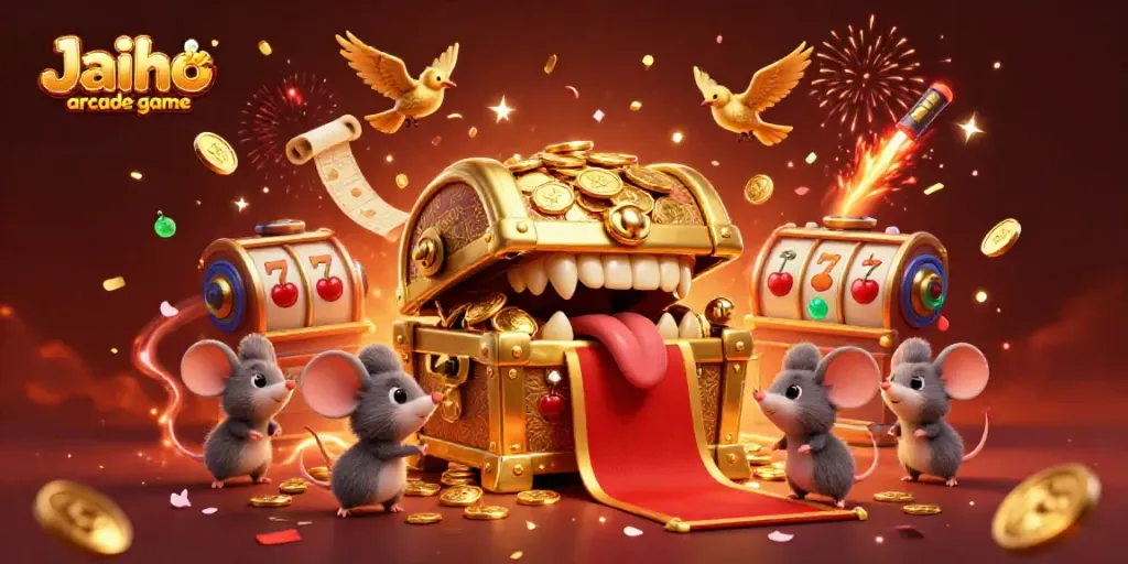 Engage with the vibrant Jaiho arcade game illustration of golden adventures filled with slot thrills and festive energy.