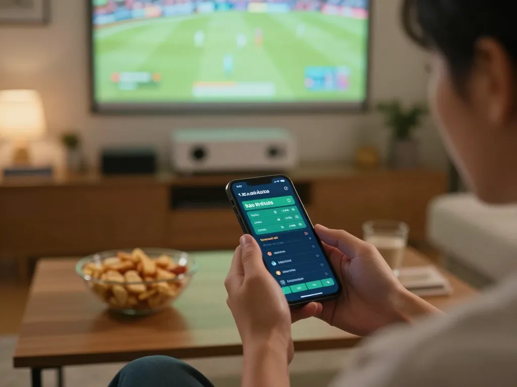 Engaging in kèo nhà cái sports betting using a smartphone app in a cozy home environment