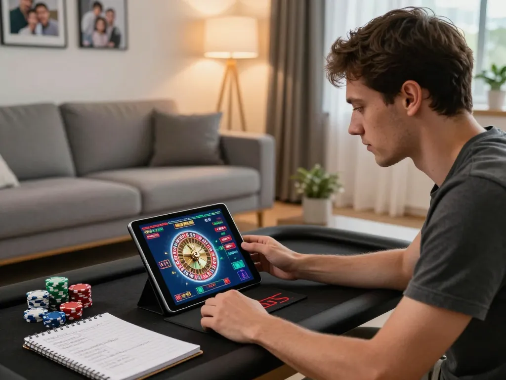 Player engaging in online gaming at nhà cái 88aa, focused on a roulette game with a stylish home background.