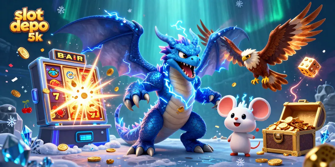 Spin to win with slot depo 5k showcasing a vibrant 3D casino scene filled with excitement!