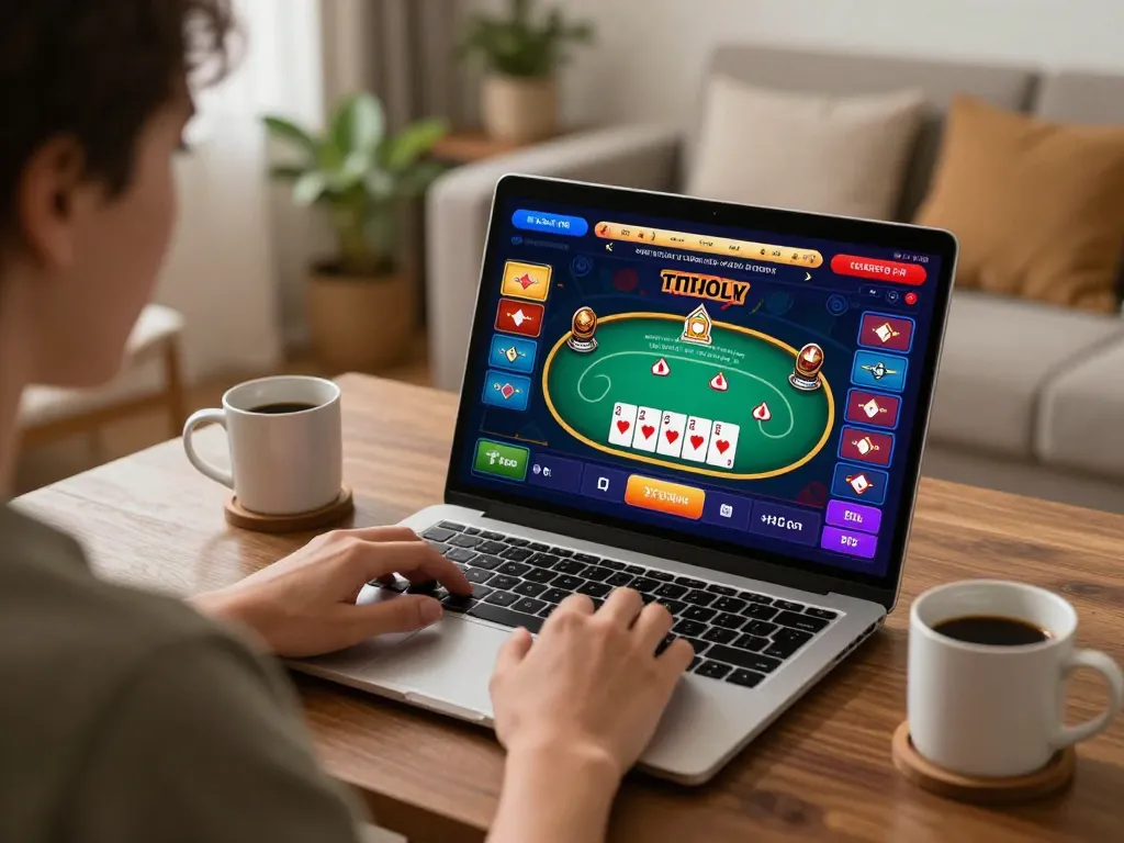 Engaging online gaming scene showing a player on dacsandatphanrang.com immersed in a poker game, highlighting strategic gambling moments.