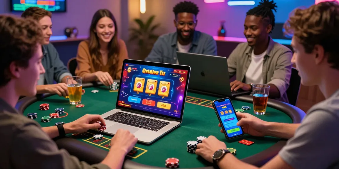 Engaged players exploring online casinos that accept credit cards in a vibrant home setting, showcasing excitement and convenience.