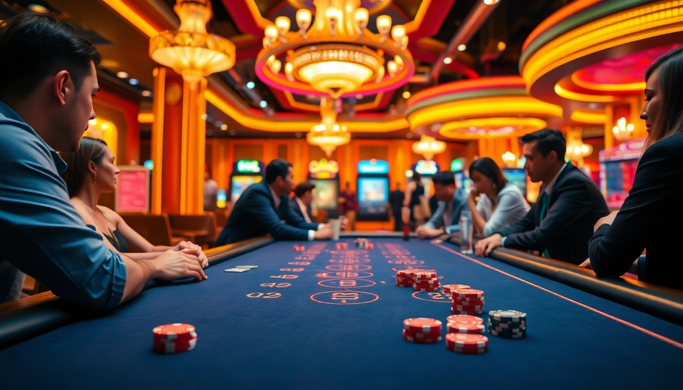 Spieler erleben casino online spiele mit lebhaften Chips und glamourösem Ambiente im Casino.