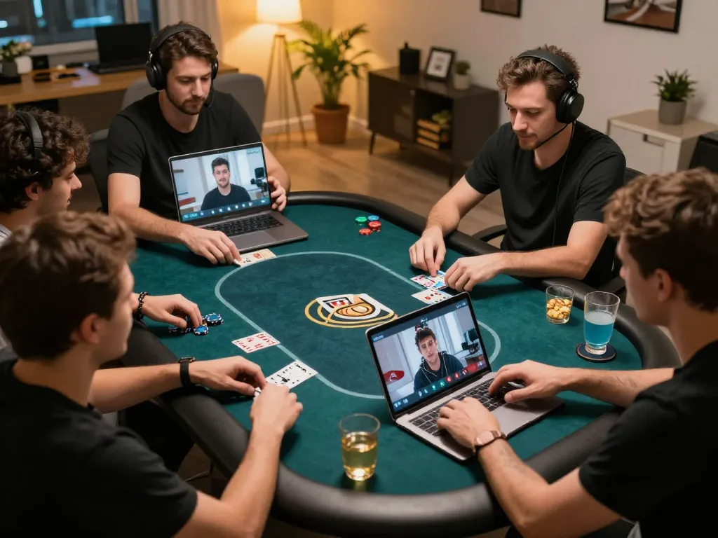 KONG88 players strategizing in an engaging online poker game from their stylish homes