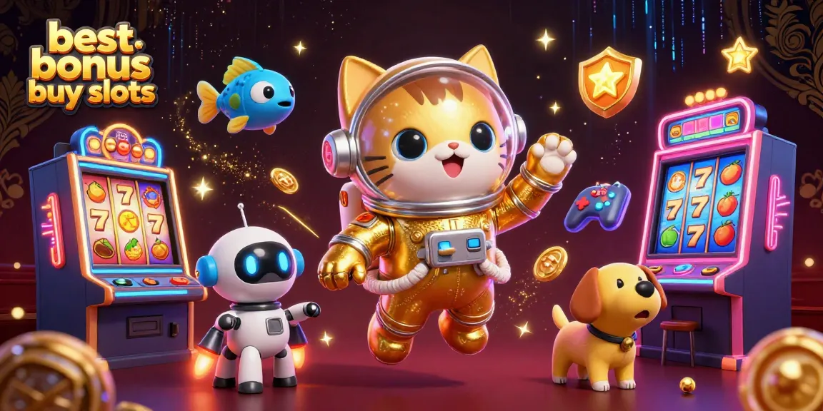 Experience the excitement of the best bonus buy slots with a cat astronaut and dynamic casino elements.