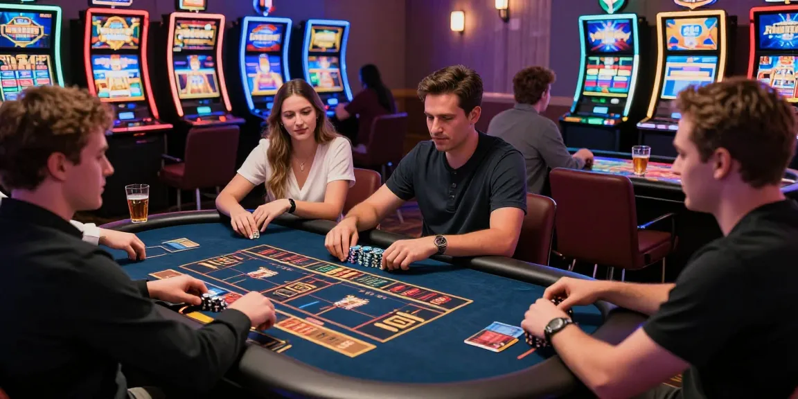 Exciting gaming night at scoarch.org.uk's top credit card casinos with players engaging in various games.