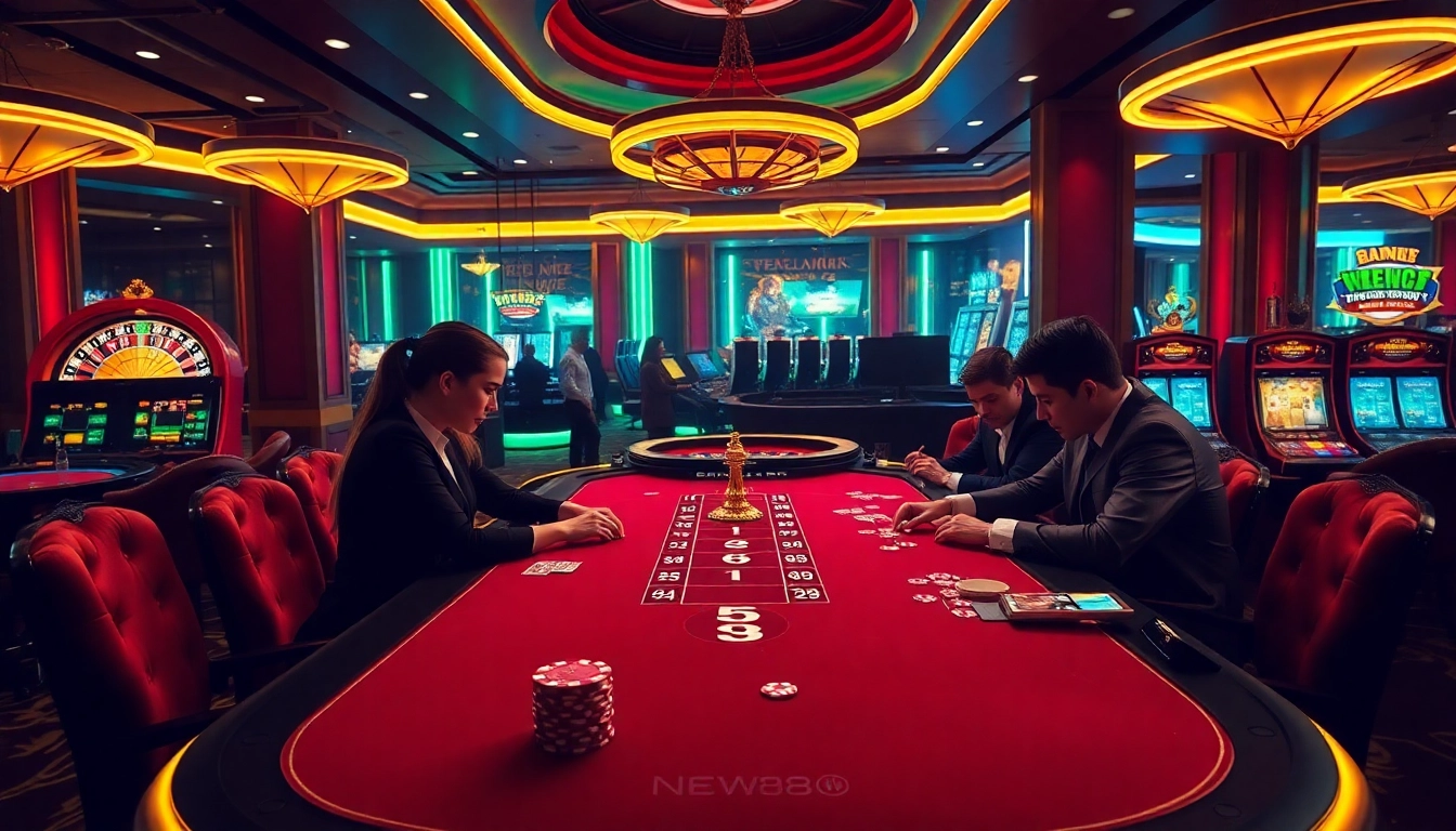Players enjoying a thrilling poker game at New88, showcasing the excitement of online gambling.