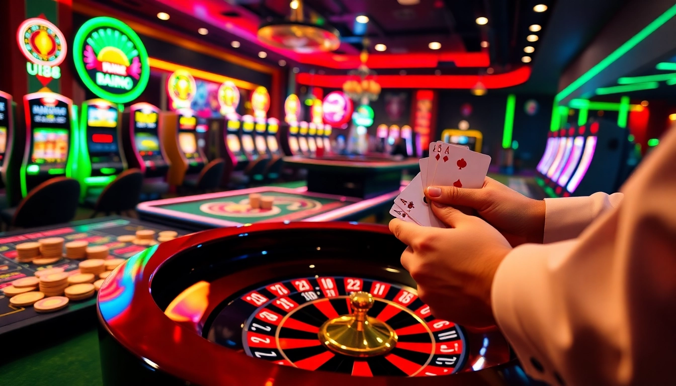 Engaging action at UU88 online gambling platform featuring vibrant casino tables and thrilling gaming atmosphere.