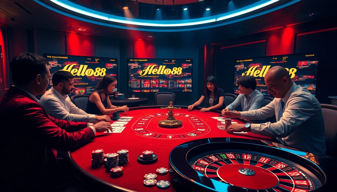 Experience thrilling gameplay at Helloo88 Casino, where poker chips and cards create a competitive atmosphere.