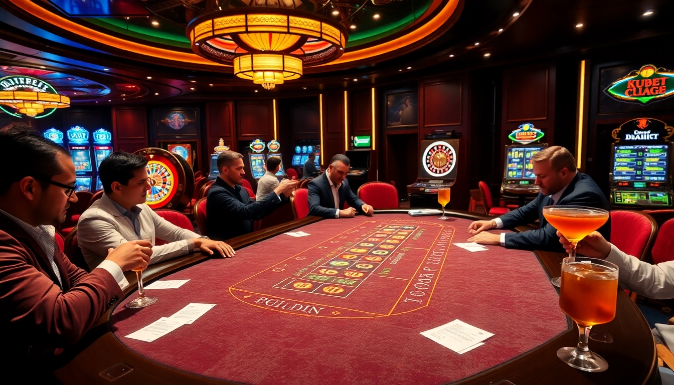 Engaged players enjoying kubet at a luxurious casino poker table.
