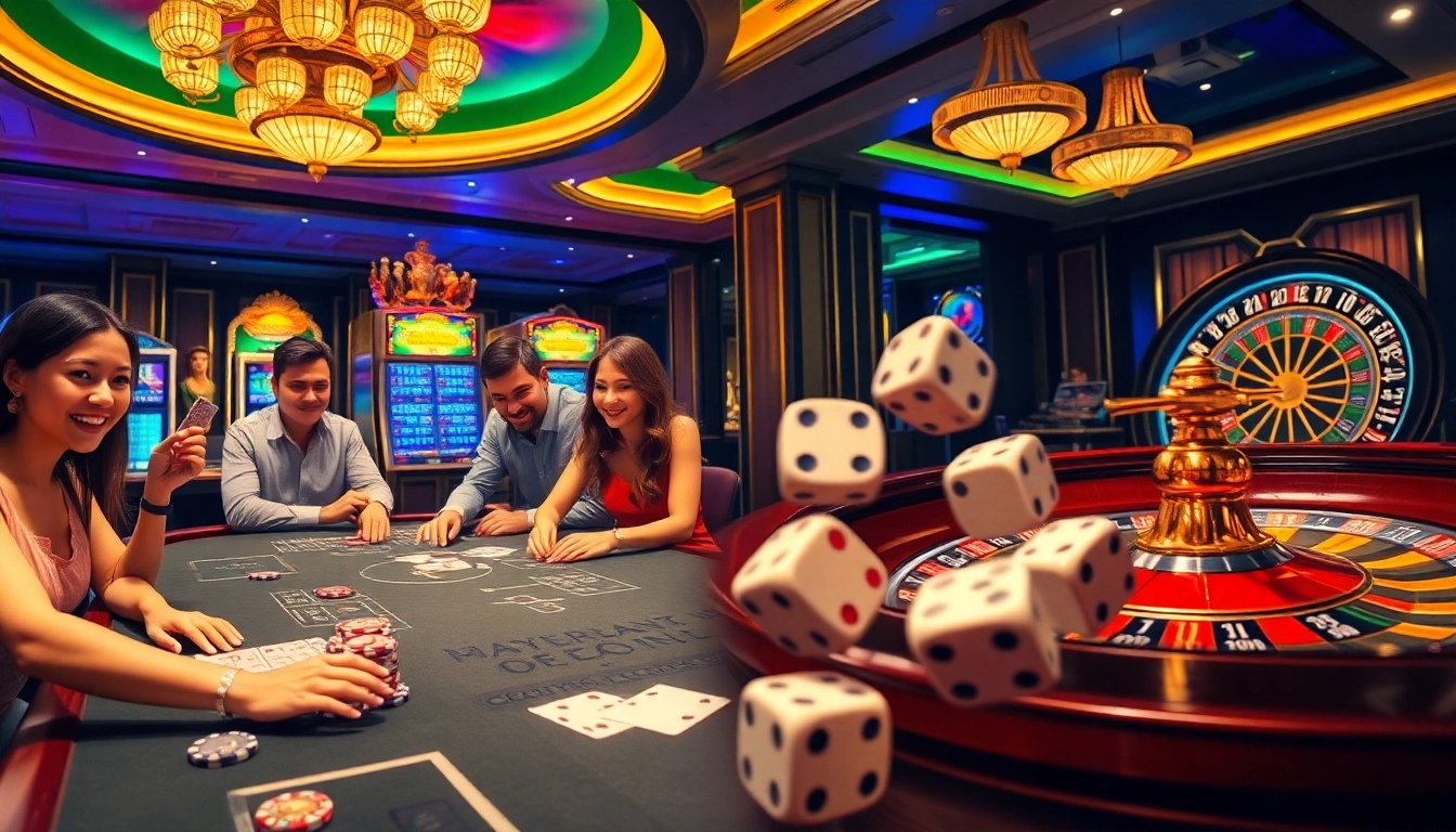 Players enjoying high-stakes excitement at https://new8838.net/ casino tables and vibrant slot machines.