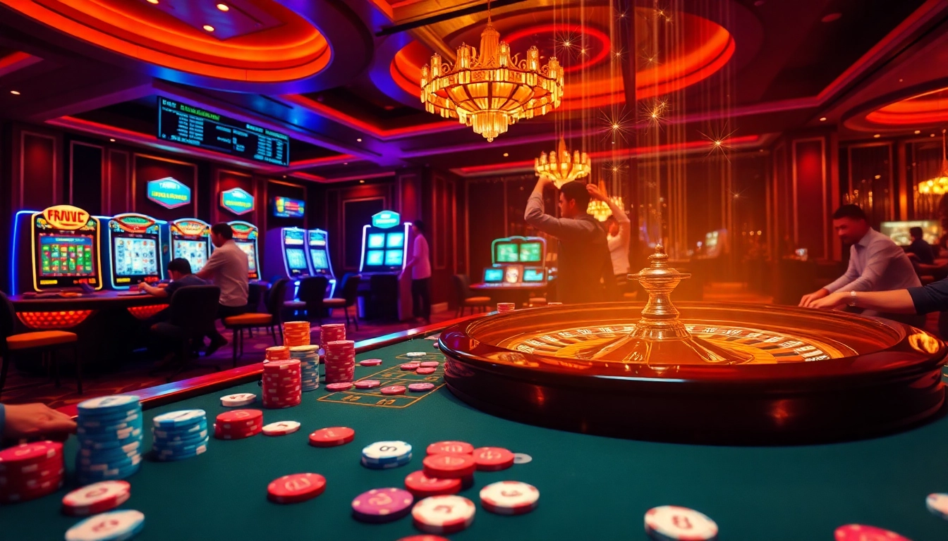 Kubet casino showcasing an engaging gaming scene with vibrant poker chips and roulette wheel.