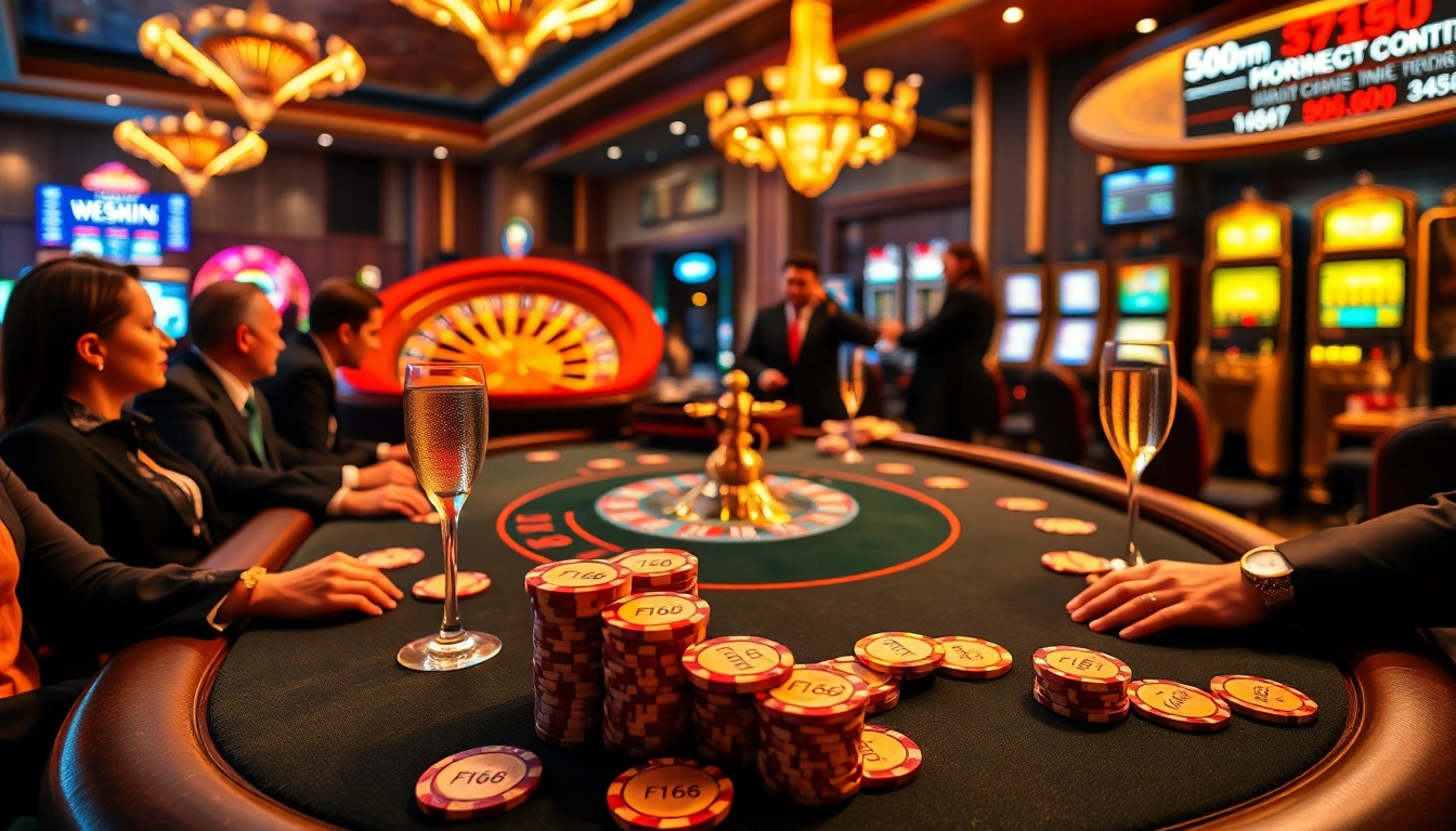 Exciting F168 poker game scene with players, chips, and roulette wheel.