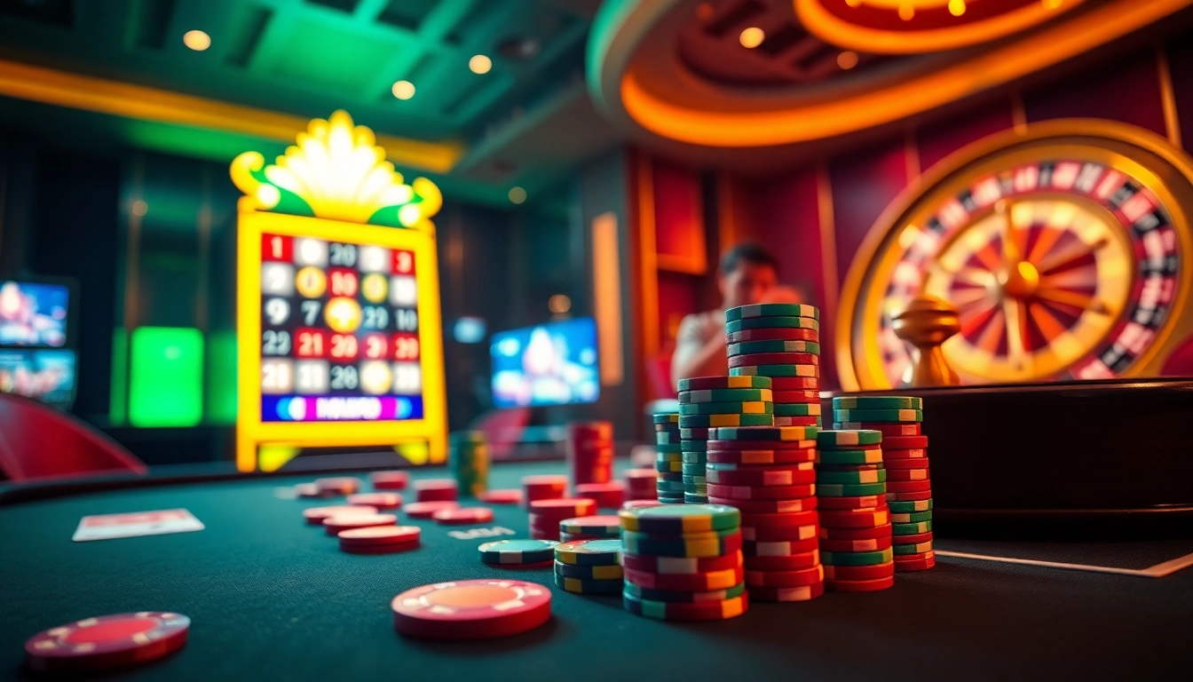 Experience the excitement of NOHU90 gaming with vibrant casino tables and thrilling slot machines.