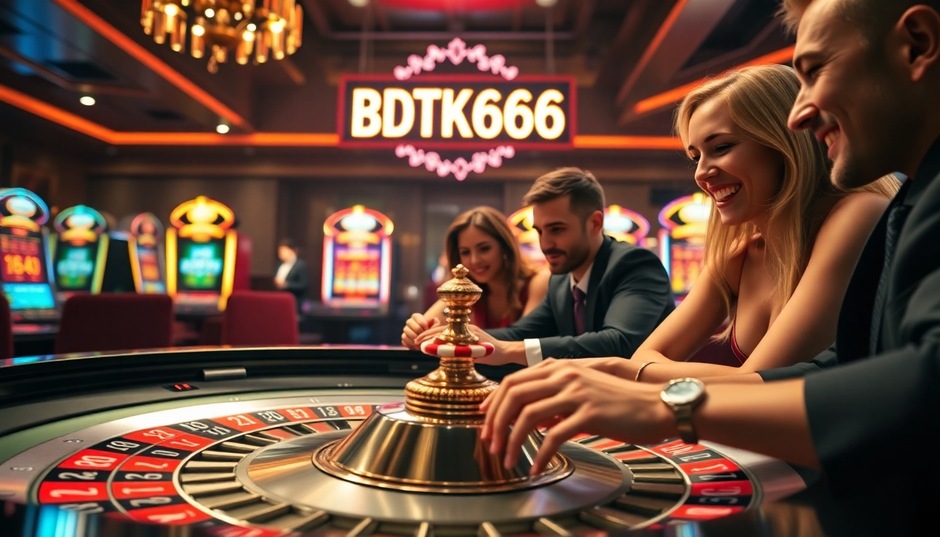 Players enjoying the excitement of BDTK666 at a luxurious casino roulette table