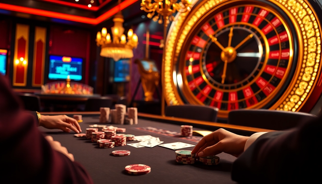 Engaging scene of VJ88 poker table action, luxurious chips, and inviting casino ambiance.
