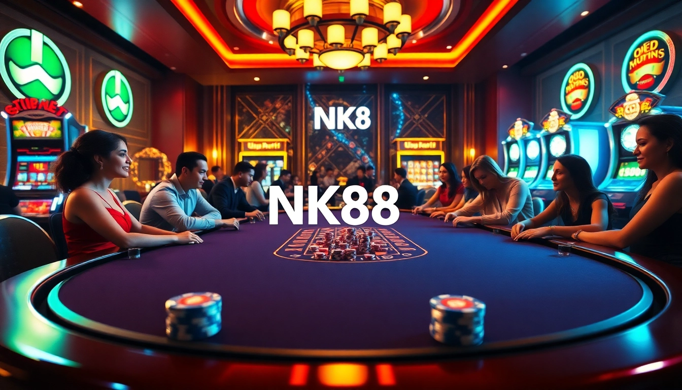 NK88 players eagerly joined a high-stakes poker game at a luxurious casino table.