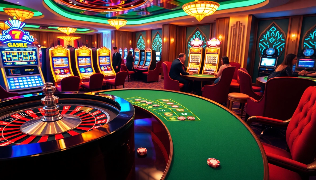 Engaging players at a vibrant casino table showcasing excitement at https://thabet77.org/ with roulette and poker elements.