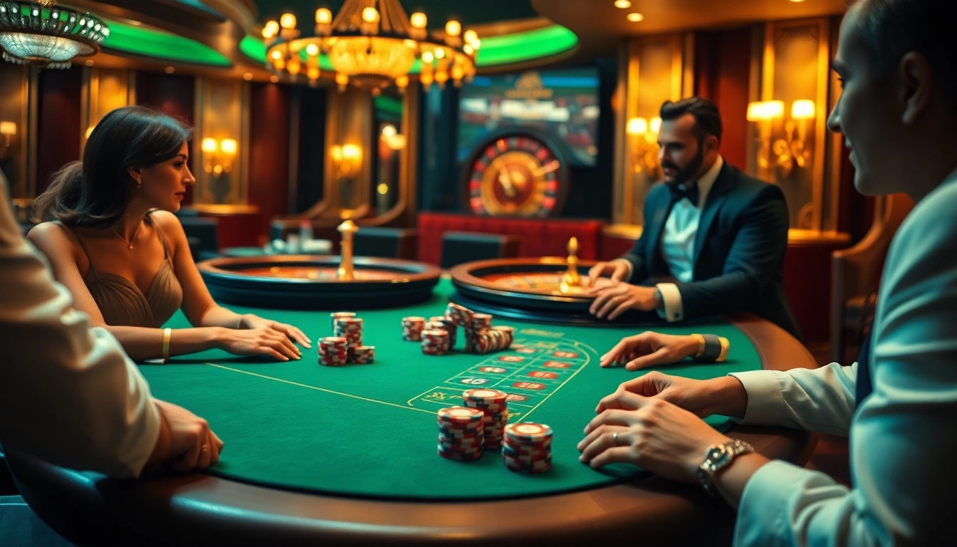 KJC poker players enjoying an upscale gambling experience at a luxury casino table.