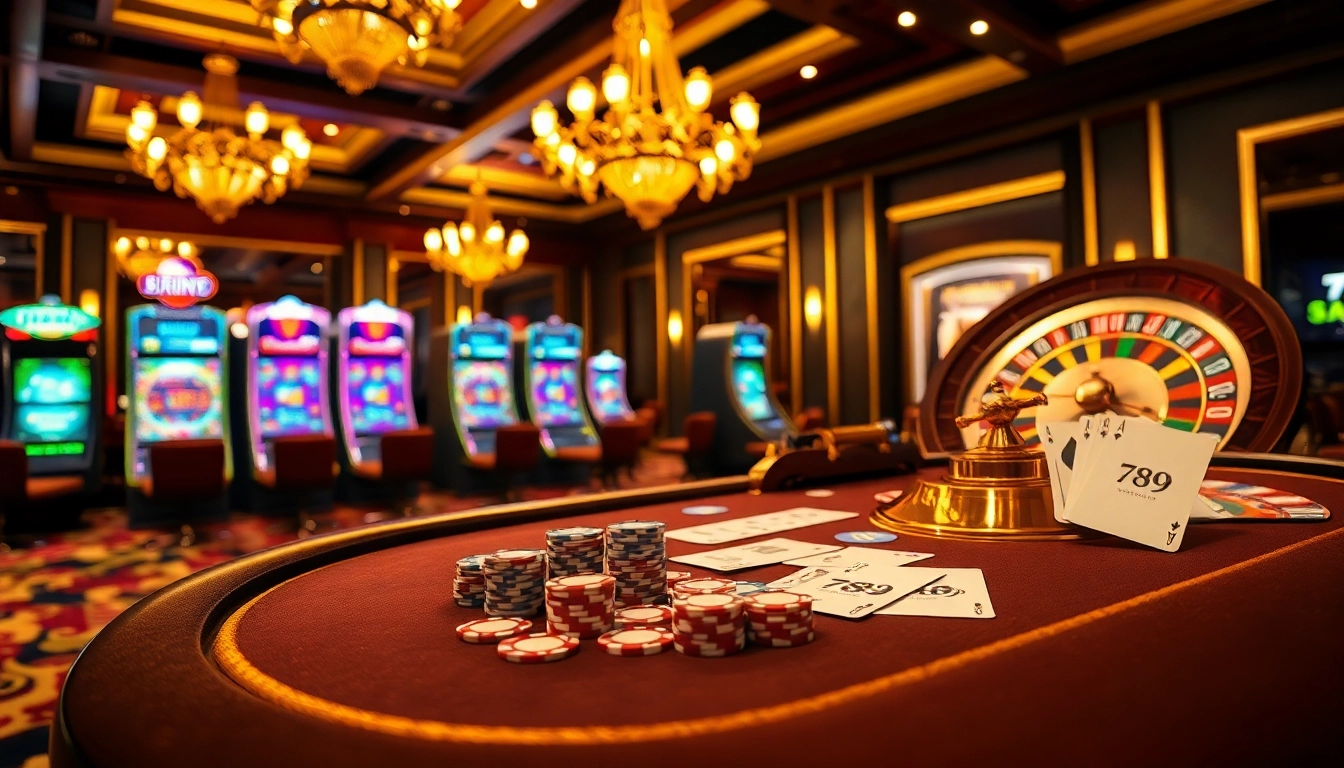 Experience the excitement of gambling at the luxury 789p casino with roulette wheels and poker chips.
